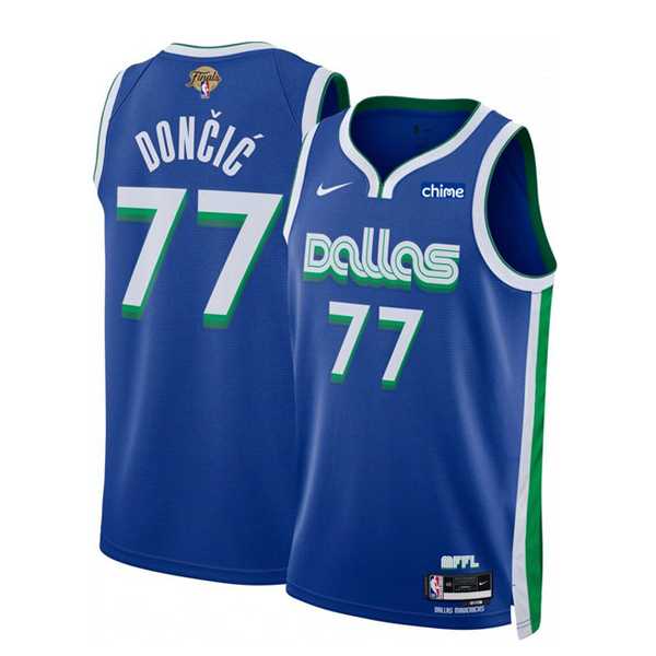 Men%27s Dallas Mavericks #77 Luka Doncic Blue 2024 Finals City Edition Stitched Basketball Jersey Dzhi->dallas mavericks->NBA Jersey